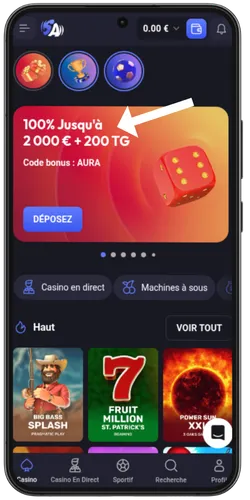 Bonus de bienvenue jusqu'à 15 000 € sur casino mobile