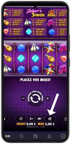 Réglage de la mise sur machine à sous Joker's Jewels